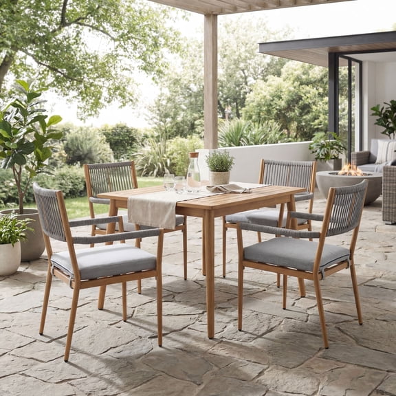 Dayalane Outdoor Dining Chairs Set of 4, Rope Rattan Patio Chairs with Cushions & Armrests, Weather-Resistant Metal Frame for Patio, Balcony/Bistro, Grey