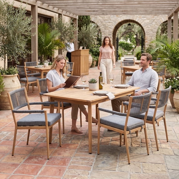 Dayalane Outdoor Dining Chairs Set of 6, Rope Rattan Patio Chairs with Cushions & Armrests, Weather-Resistant Metal Frame for Patio, Balcony/Bistro, Dark Grey
