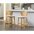 thumbnail image 1 of Dayalane Rattan Counter Height Bar Stools Set of 2, 26" Mid Century Modern Wood Farmhouse Barstools with Footrest, PU Upholstered Kitchen Island Chairs for Pub Restaurant, White, 1 of 9