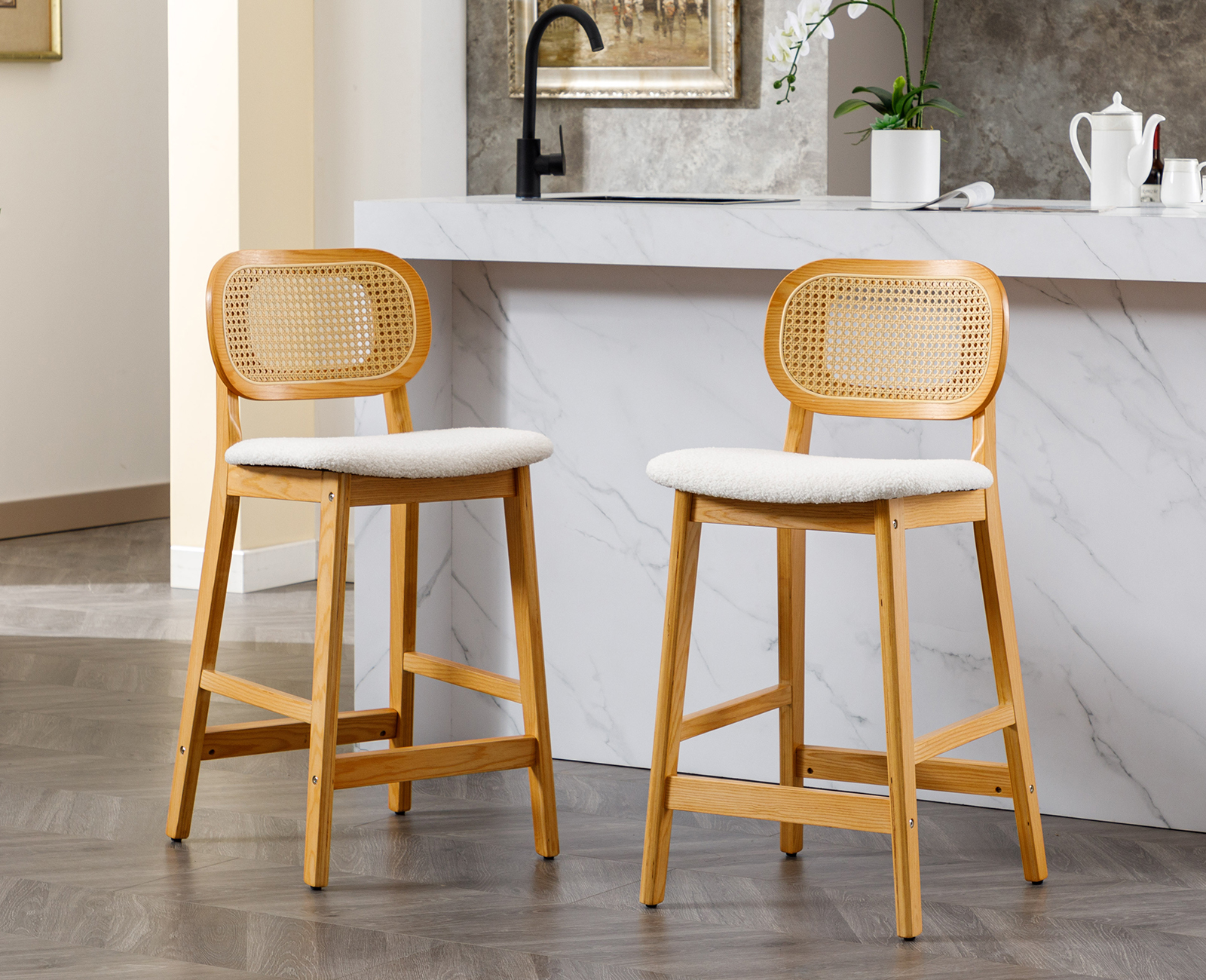 Lombardi MidCentury Modern Adjustable Barstool in Walnut with Cream