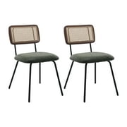 Dayalane Rattan Dining Chairs Set of 2, Leather Upholstered Kitchen Chairs with Cane Back, Mid-Century Modern Armless Dining Side Chairs with Metal Legs for Dining Room Living Room Restaurant, Green