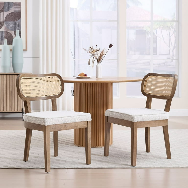 Dayalane Rattan Dining Chairs Set of 2, Upholstered Farmhouse Cane