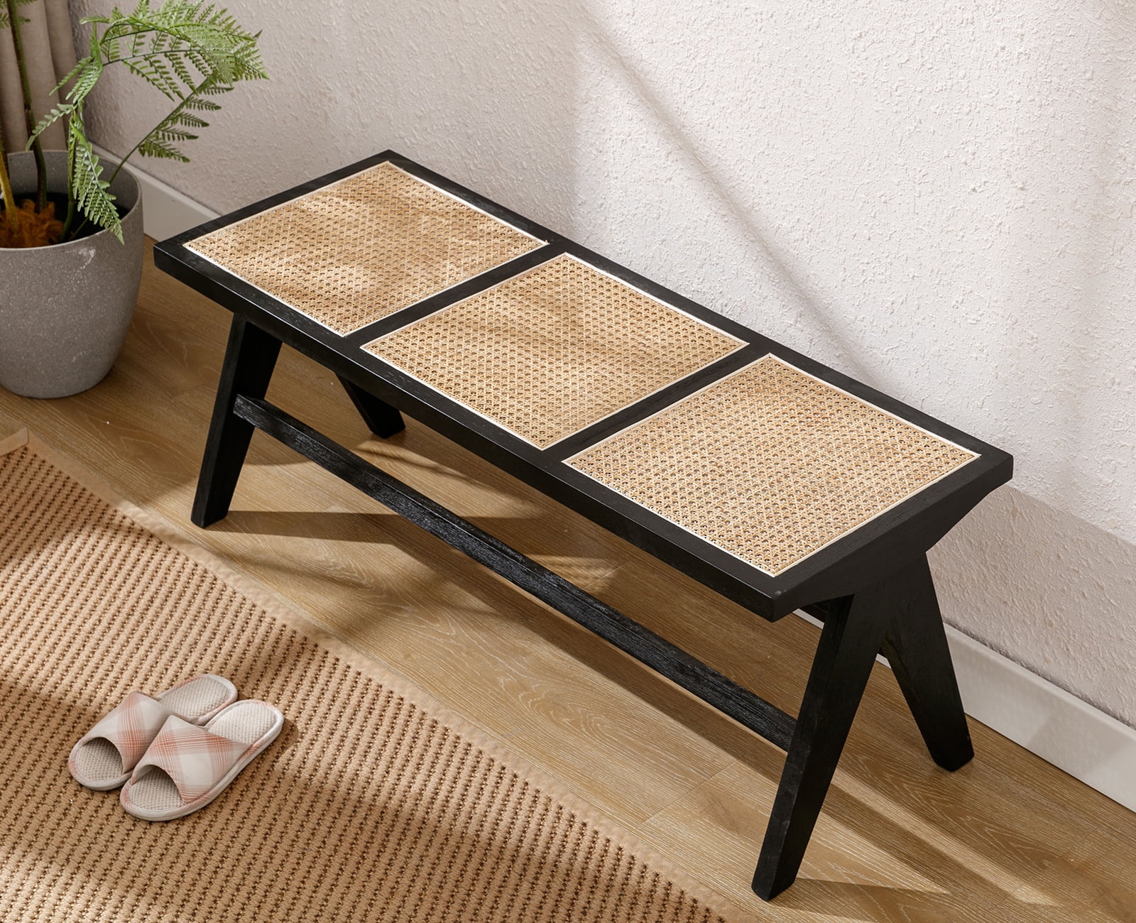 Costway 1 PCS Bamboo Dining Bench 36 Inches Long Entryway Bench Indoor Outdoor Solid Wood Bench - View #4