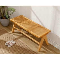 Dayalane Rattan Ottoman Bench, Farmhouse Dining Bench Cane End of Bed Bench, Wicker Entryway Bench Woven Shoe Bench for Foyer Dining Room Living Room Bedroom Hallway, Natural