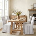 thumbnail image 1 of Dayalane Slipcovered Parsons Dining Chairs Set of 4, Modern Farmhouse High Back Linen Upholstered Chair with Removable Skirted, Classic Wooden Side Kitchen Chairs for Dining Living Room, Khaki Stripe, 1 of 11
