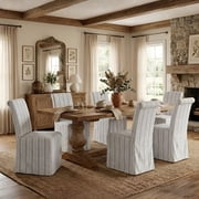 Dayalane Slipcovered Parsons Dining Chairs Set of 6, Modern Farmhouse High Back Linen Upholstered Chair with Removable Skirted, Classic Wooden Side Kitchen Chairs for Dining Living Room, Khaki Stripe