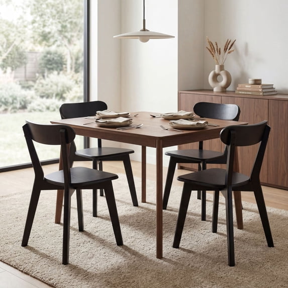 Dayalane Solid Wood Dining Chairs Set of 4, Mid Century Modern Kitchen Chairs with Curved Open Back, Farmhouse Style for Dining Room, Living Room,Black