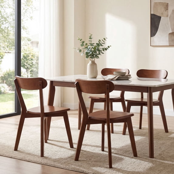 Dayalane Solid Wood Dining Chairs Set of 4, Mid Century Modern Kitchen Chairs with Curved Open Back, Farmhouse Style for Dining Room, Living Room,Walnut