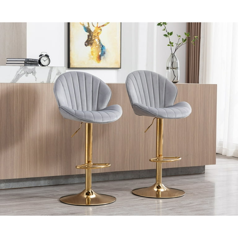 Dayalane Swivel Bar Stools Set of 2 Modern Adjustable Counter Height Barstools with Shell Shape Back and Gold Base Velvet Upholstered Kitchen Island