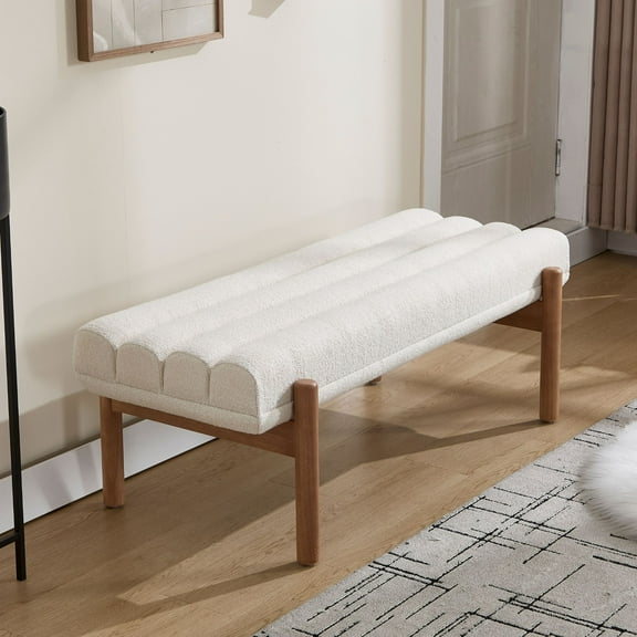 Dayalane Upholstered End of Bed Bench, Modern Ottoman Tufted Bedroom Bench with Solid Wood Legs for Living Room, Entryway, Vanity, Cheniile Beige