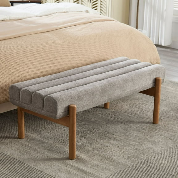 Dayalane Upholstered End of Bed Bench, Modern Ottoman Tufted Bedroom Bench with Solid Wood Legs for Living Room, Entryway, Vanity, Chenille Grey