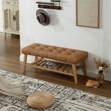 Dayalane Upholstered Storage Bench with Shoe Rack,Linen Fabric Entryway Bench for Living Room, Bedroom and Hallway, Multi Functional Ottoman with Solid Wood Shelf, Brown - Walmart.com