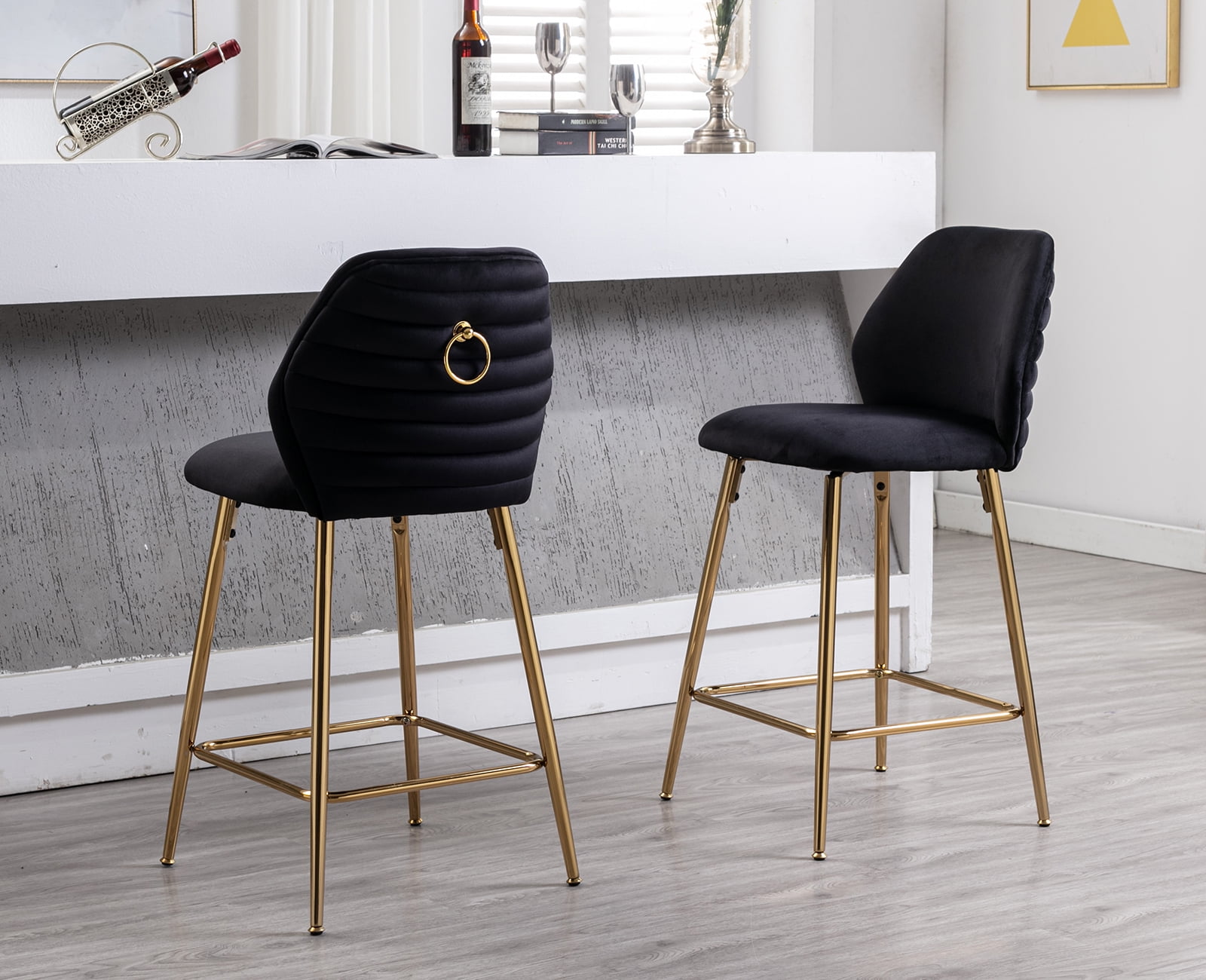 Dayalane Velvet Bar Stools Set of 2, Modern 26" Counter Height