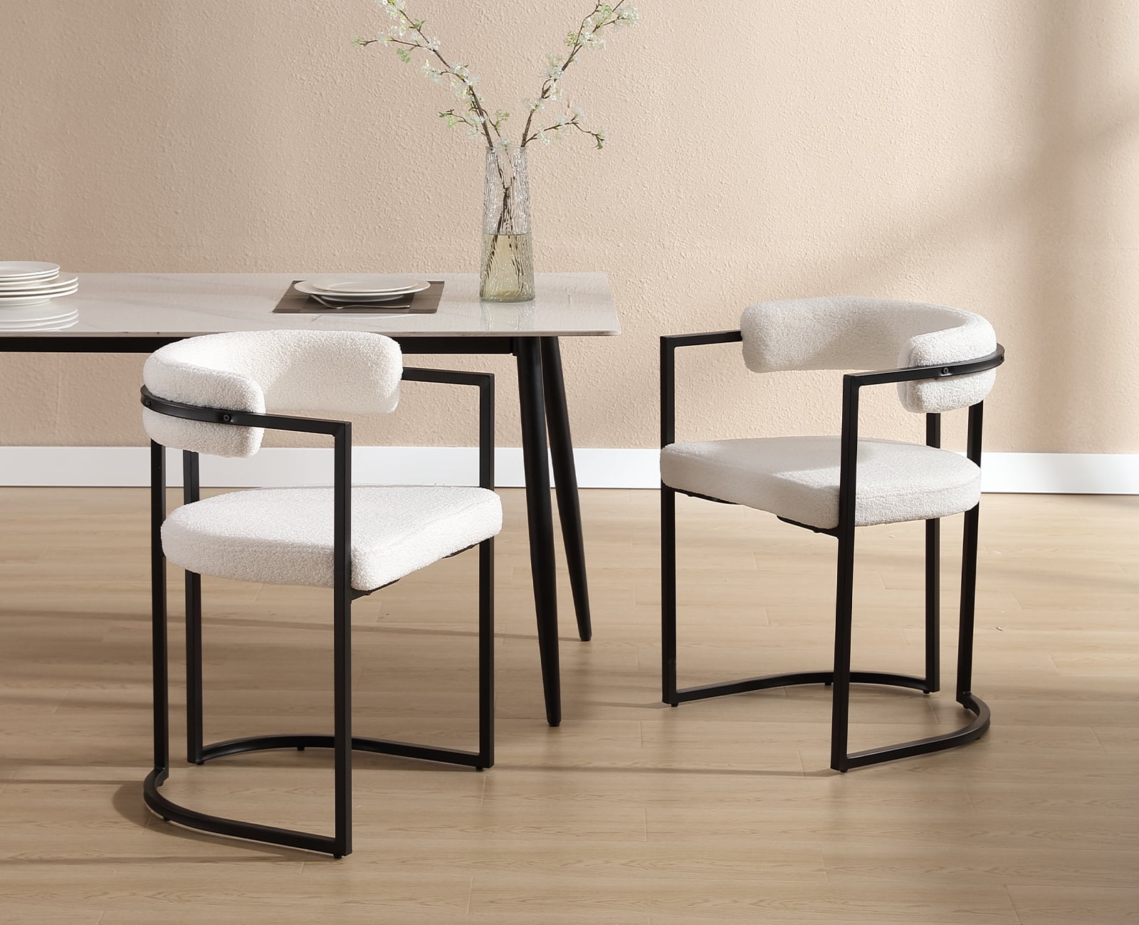 Dayalane White Sherpa Dining Chairs Set of 2, Modern Upholstered Boucle ...