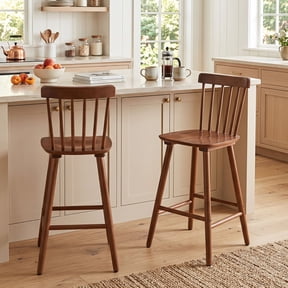 Dayalane Windsor Bar Stools Set of 2, 26" Farmhouse Wooden Counter Height Barstools with Spindle Back & Footrest, Armless Kitchen Island Stools for Bistro, Pub, Breakfast Bar,Walnut