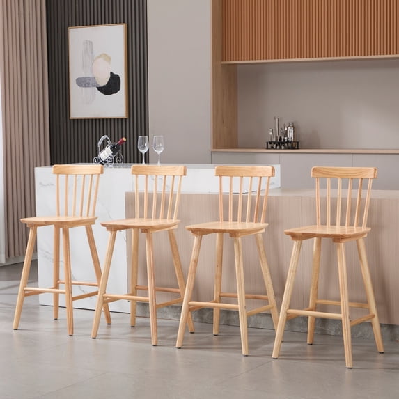 Dayalane Windsor Bar Stools Set of 4, 26" Farmhouse Wooden Counter Height Barstools with Spindle Back & Footrest, Armless Kitchen Island Stools for Bistro, Pub, Breakfast Bar,Natural