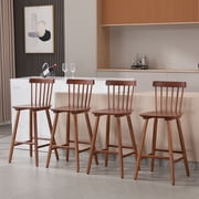 Dayalane Windsor Bar Stools Set of 4, 26 Farmhouse Wooden Counter Height Barstools with Spindle Back & Footrest, Armless Kitchen Island Stools for Bistro, Pub, Breakfast Bar,Walnut