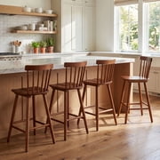 Dayalane Windsor Bar Stools Set of 4, 26" Farmhouse Wooden Counter Height Barstools with Spindle Back & Footrest, Armless Kitchen Island Stools for Bistro, Pub, Breakfast Bar,Walnut