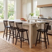 Dayalane Windsor Bar Stools Set of 4, 26" Farmhouse Wooden Counter Height Barstools with Spindle Back & Footrest, Armless Kitchen Island Stools for Bistro, Pub, Breakfast Bar,Black
