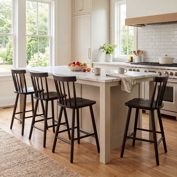 Dayalane Windsor Bar Stools Set of 4, 26" Farmhouse Wooden Counter Height Barstools with Spindle Back & Footrest, Armless Kitchen Island Stools for Bistro, Pub, Breakfast Bar,Black
