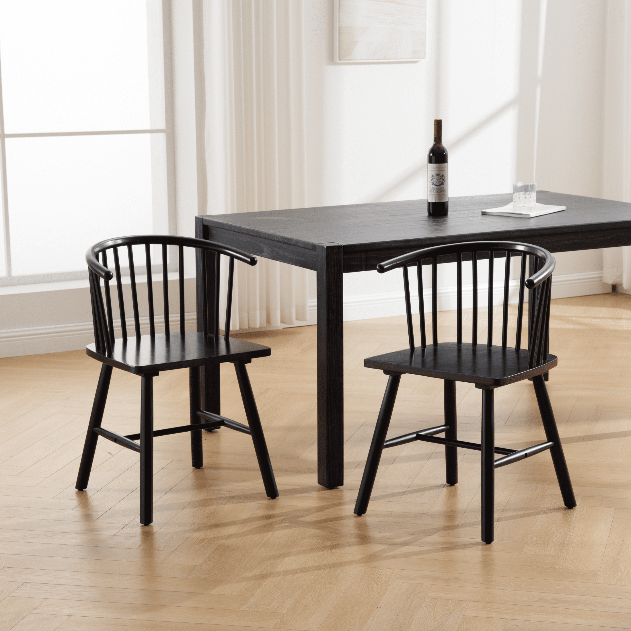 Black High-Back Wood Windsor Side Chairs, Set of 2