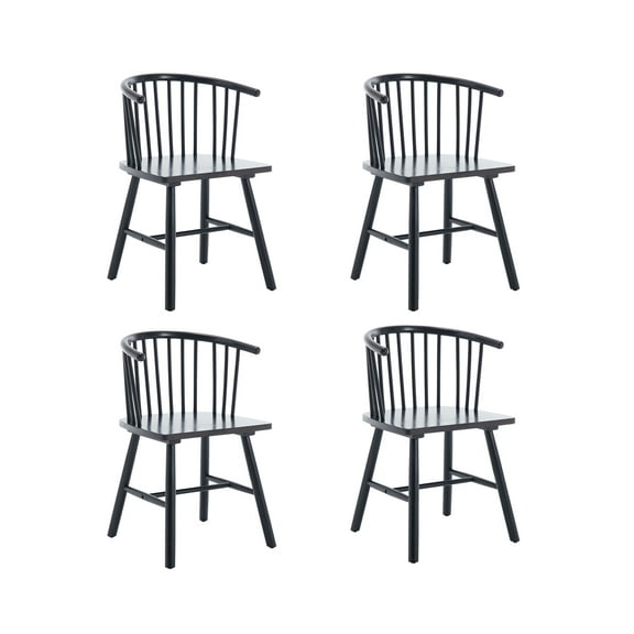 Dayalane Wooden Spindle Dining Chairs Set of 4, Mid-Century Modern Farmhouse Kitchen Chairs with Curved Backrest, Windsor Chairs for Living Room Kitchen Dining Room, Black