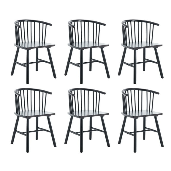 Dayalane Wooden Spindle Dining Chairs Set of 6, Mid-Century Modern Farmhouse Kitchen Chairs with Curved Backrest, Windsor Chairs for Living Room Kitchen Dining Room, Black