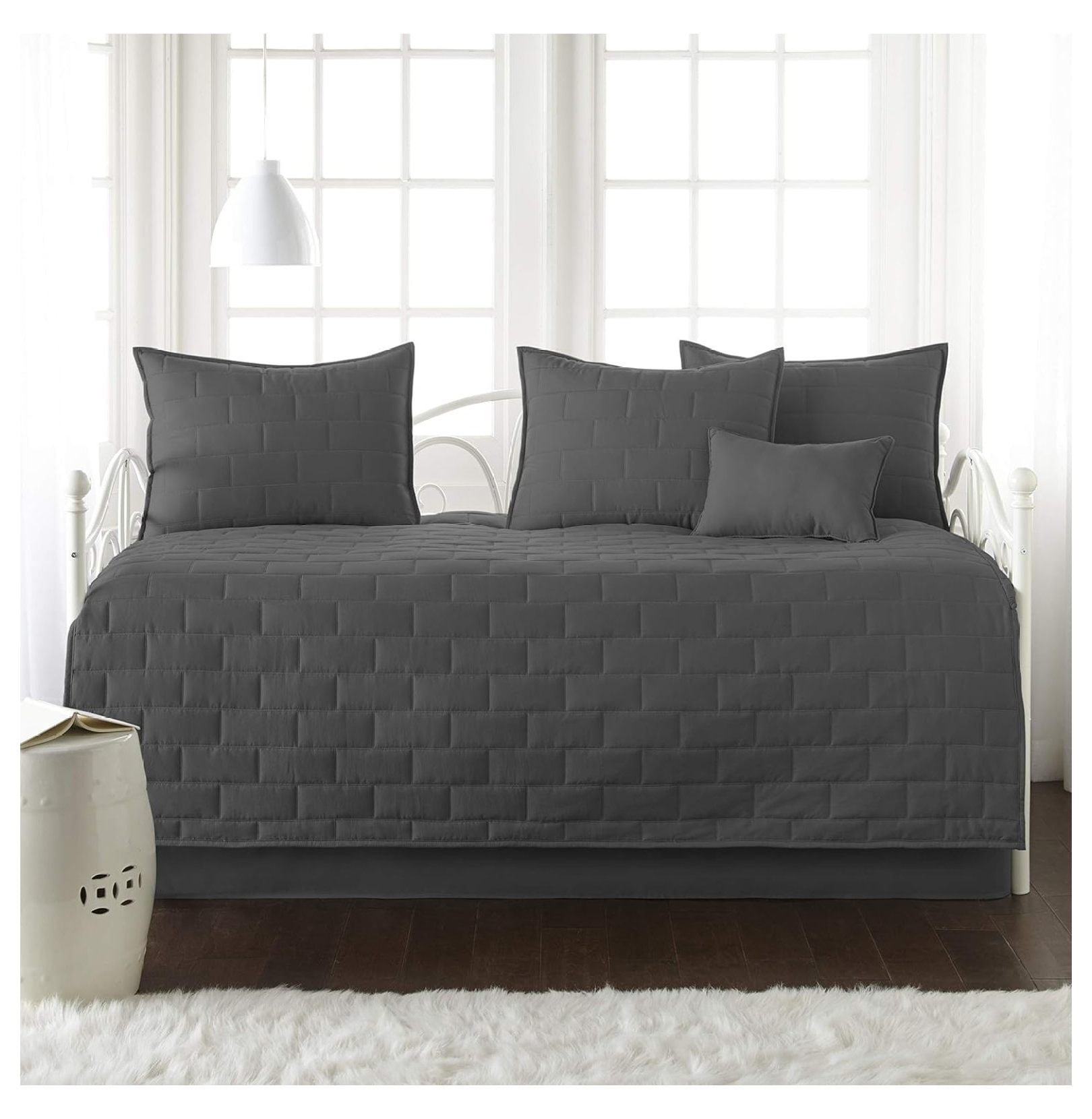 Daybed Comforter Set 6 Piece Bedding Set with Daybed Cover 3 Pillow Shams Bed Skirt Throw Pillow Day Bed Quilt Set Brickyard Slate Walmart