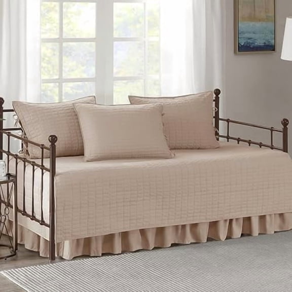 Daybed Cover - Luxe Double Sided-Quilting, All Season Cozy Bedding with Bedskirt, Matching Shams, Kienna Blush 75"x39" 5 Piece