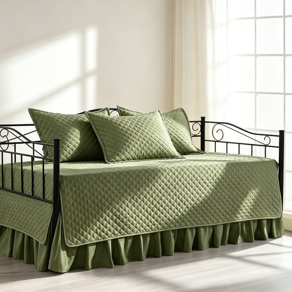 Daybed Cover Set, Diamond Stitching All Season Cozy Bedding With Bedskirt Shams Microfiber Filling