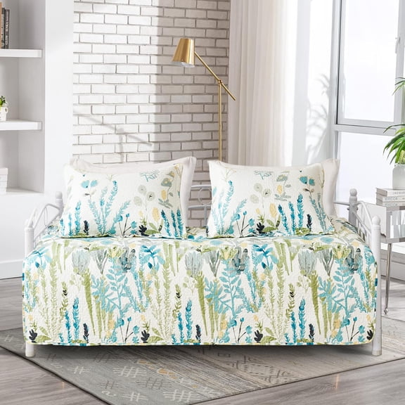 Daybed Cover Set Green White 39"x75" All Season Botanical Bedding