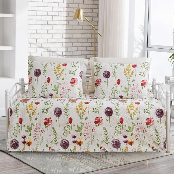 Daybed Cover Set Purple Red White 39"x75" Botanical Pattern Bedding