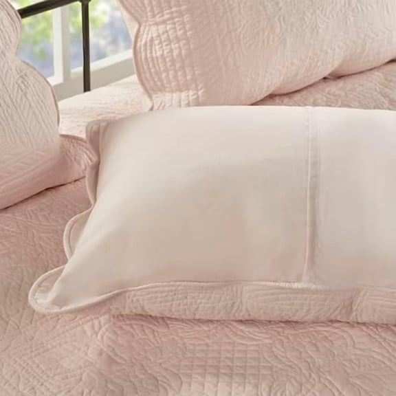 Daybed Cover Set-Trendy Damask Quilting with Scalloped Edges All Season Luxury Bedding with Bedskirt, Matching Shams, Decorative Pillow, 75"x39", Tuscany Blush, 6 Piece