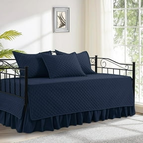 Daybed Cover Sets- Diamond Stitching Daybed Bedding Set, All Season Cozy Bedding with Bedskirt with Shams, Microfiber Filling, 5 Pieces, Coffee Color