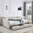 thumbnail image 1 of Daybed with Drawers Upholstered Tufted, Queen Size Sofa Bed with Button on Back and Copper Nail on Waved Shape Arms, Sofa Bed Storage with Wood Frame, Beige, 1 of 9