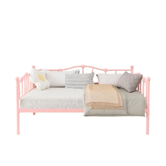 Daybed Frame with Stylish Headboard - Sofa Bed with Heavy Duty Steel Slat Support, Space Saving, Single, Pink