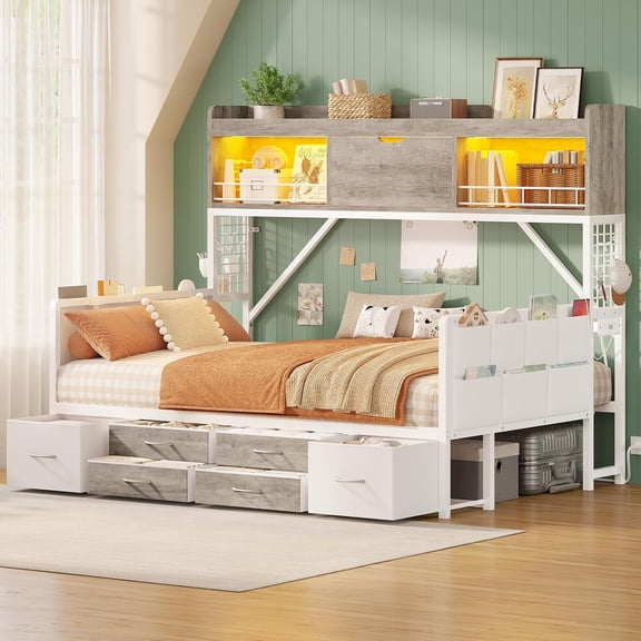 AOGLLATI High Bookcase 6 Storage Drawers Iron and MDF Daybed, Brown