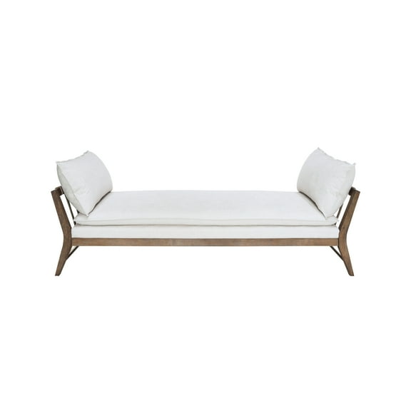 Daybed With Mesmerizing Leather Strap Detail, Pillows And Cushion Included, All Hardwood Frame, 1.8 Density Foam Wrapped, White Upholstered, 84.99" W, 24.02" H, 34" D, 90.55 Lb Alluring