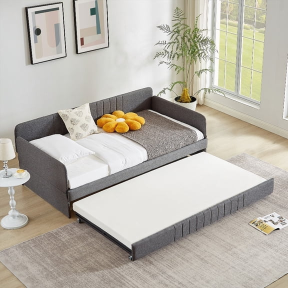 Daybed Metal Framed with Trundle - Grey, Twin Size | Unique Design, Space Saving