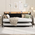 thumbnail image 1 of Daybed with Pop-Up Trundle, Metal Frame with RGB LED Lights, Storage Headboard & Charging Station, Corduroy Upholstered, No Box Spring Needed,Twin,Black, 1 of 6