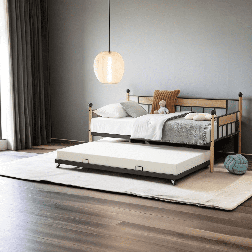 Daybed, Sofa Bed Metal Framed with Trundle Twin Size, Black/Golden 77 ...