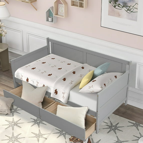 Daybed with Storage Drawers, LegaHome Twin Size Solid Wood Daybed Heavy Duty Storage Sofa Bed, 10 Wooden Slats Support, Twin Daybed Frame for Kids Teens Adult, Holds 250lbs, No Box Spring Needed, Gray