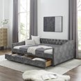 thumbnail image 1 of Daybed with Storage, Full Size Daybed with Button Tufted Back and Copper Nail on Square Arms, Built-in 2 Drawers, Upholstered Full Daybed Sofa Bed for Living Room, Bedroom, Guest Room, Grey, 1 of 8