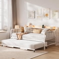 thumbnail image 1 of Daybed with Trundle Bed, Twin Bed Frame with Storage Headboard & Charging Station and LED Light, Heavy Duty Metal Day Bed Pop Up Trundle Bed for Living Room,Bedroom, White, 1 of 8