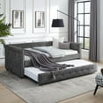 thumbnail image 1 of Daybed with Trundle, Fabric Upholstered Twin Size Day Bed Button-Tufted Sofa Daybed Frame with Twin Roll-Out Trundle, No Box Spring Needed, Furniture for Bedroom, Living Room, Guest Room, Fabric Gray, 1 of 7