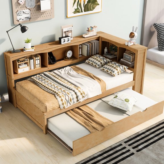 Daybed With Twin Trundle And Storage - Wood Construction Cabinets & Strong Build
