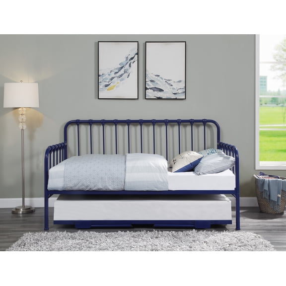 Daybed with Lift-up Trundle 1pc Navy Blue Finish Metal Frame Classic Design Home Furniture