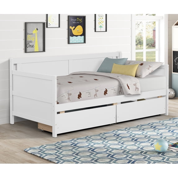 Daybed with Storage Drawers, Indoor Outdoor Twin Size Sofa Day Bed Frame for Bedroom Living Room, White 78.3x42.3x39.7inch