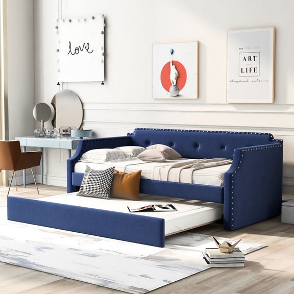 Daybed with Trundle, Arched Back and Notched Arms - Classic and Comfortable