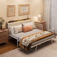 thumbnail image 1 of Asofer Twin Daybed, Trundle & Metal Frame with Upholstered Storage Headboard & Charging Station, White, 1 of 10